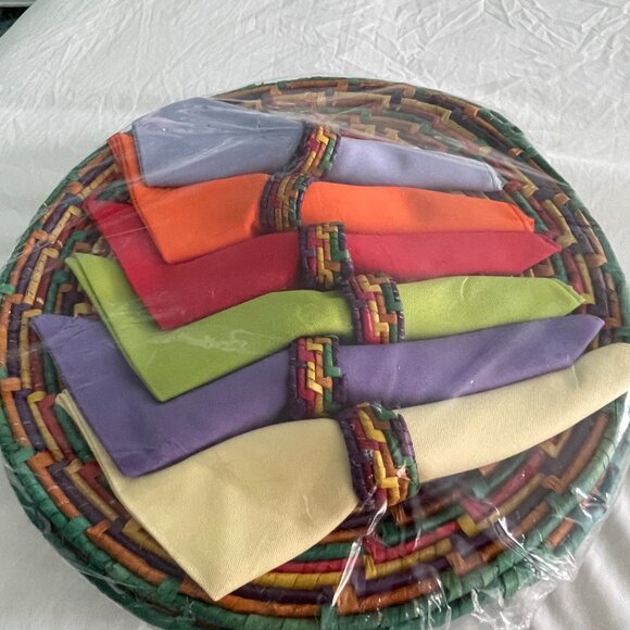 Cloth Napkin Set 6, Woven Chargers, Cloth Napkins, Napkin Rings Brand New NWT - Picture 5 of 6